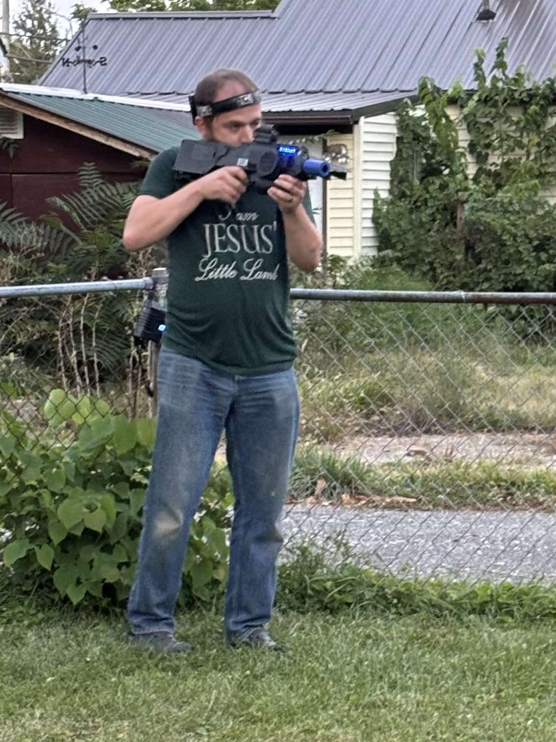 Guy playing tactical laser tag